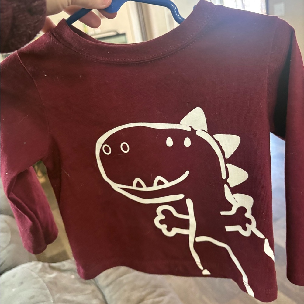 Dinosaur Print Kids Shirt - Maroon
